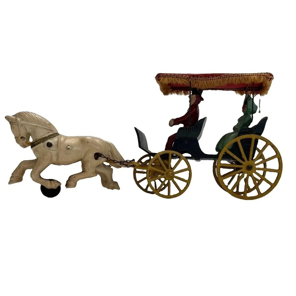 VTG Antique Kenton Cast Iron Horse Drawn Surrey Carriage Toy 13